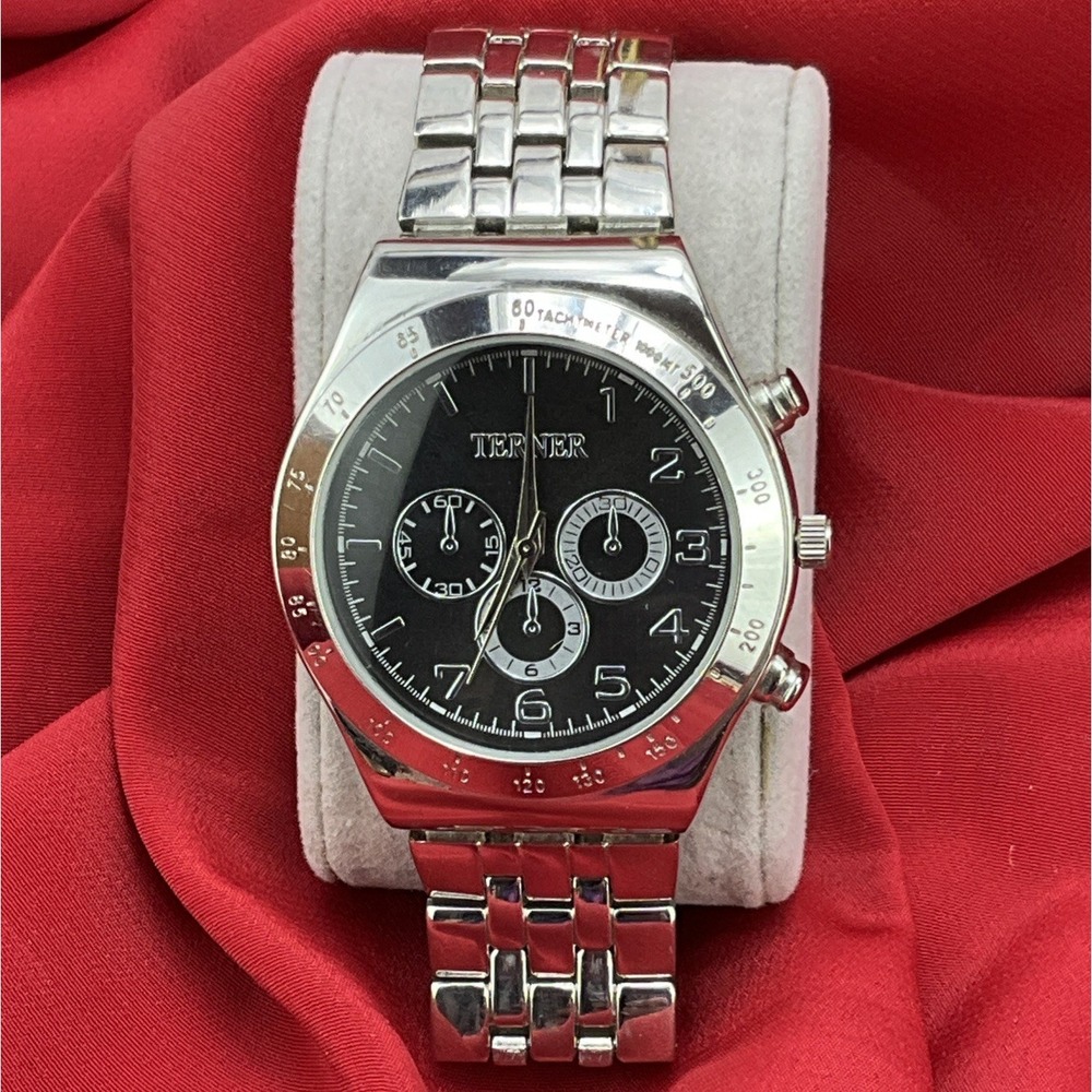 Terner Silver Tone Watch Tachymeter 1000mt‎ New Battery